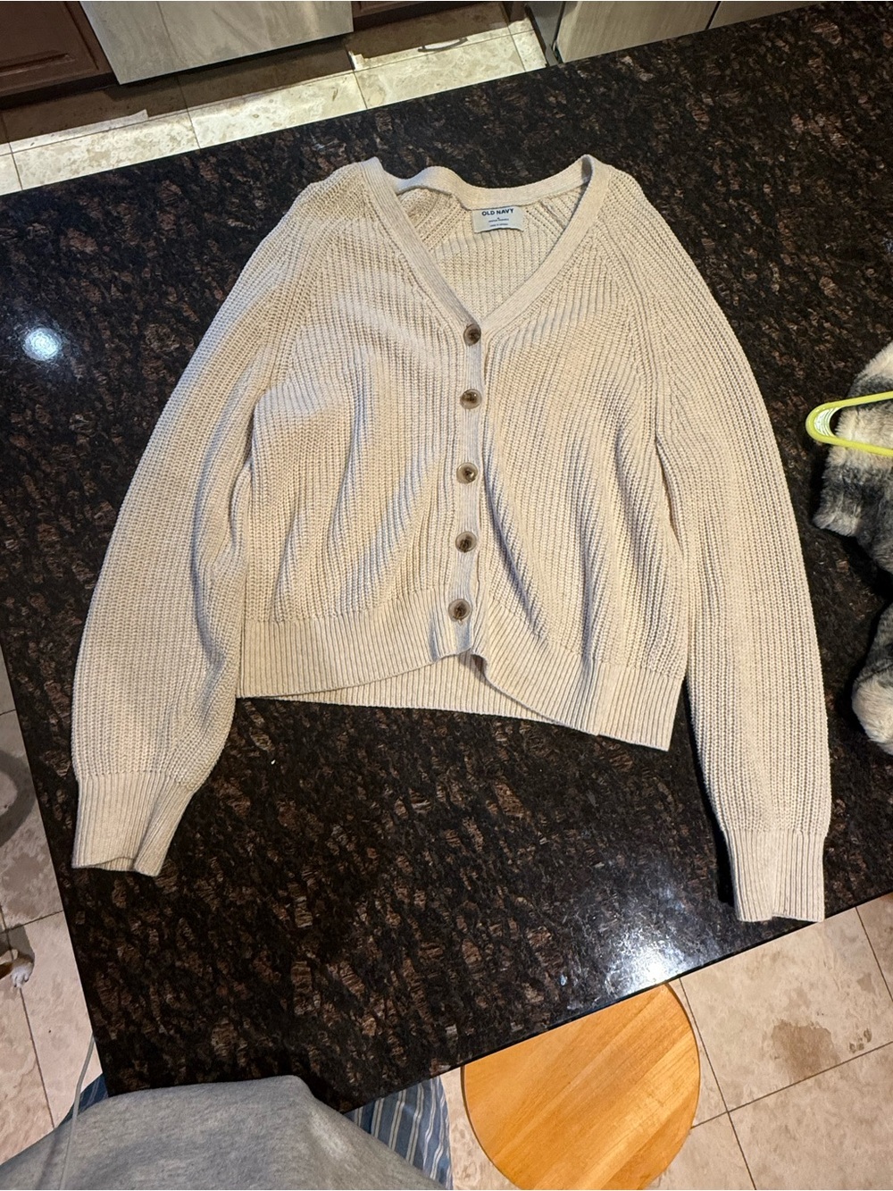 Old Navy Cream Ribbed Button-Front Women's Sweater